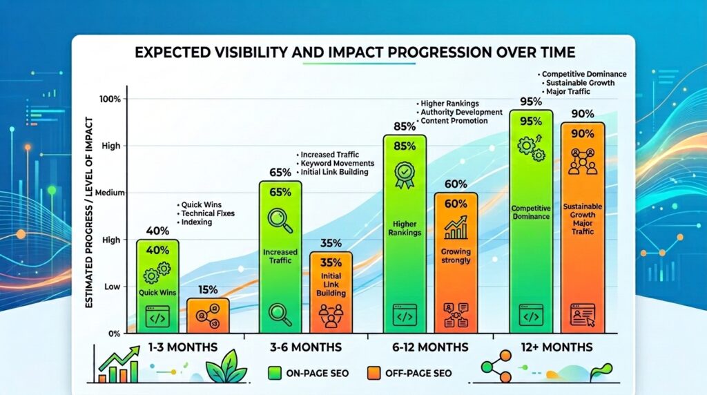 On-page versus off-page SEO results timeline