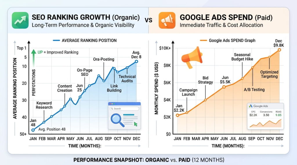 SEO services versus Google Ads ROI comparison in Pakistan