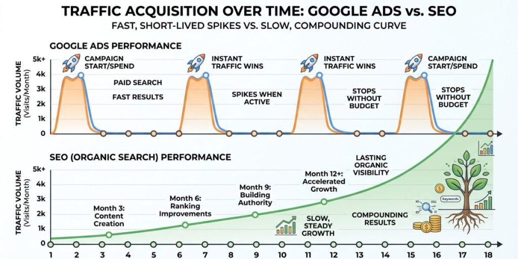 SEO versus Google Ads speed and longevity comparison