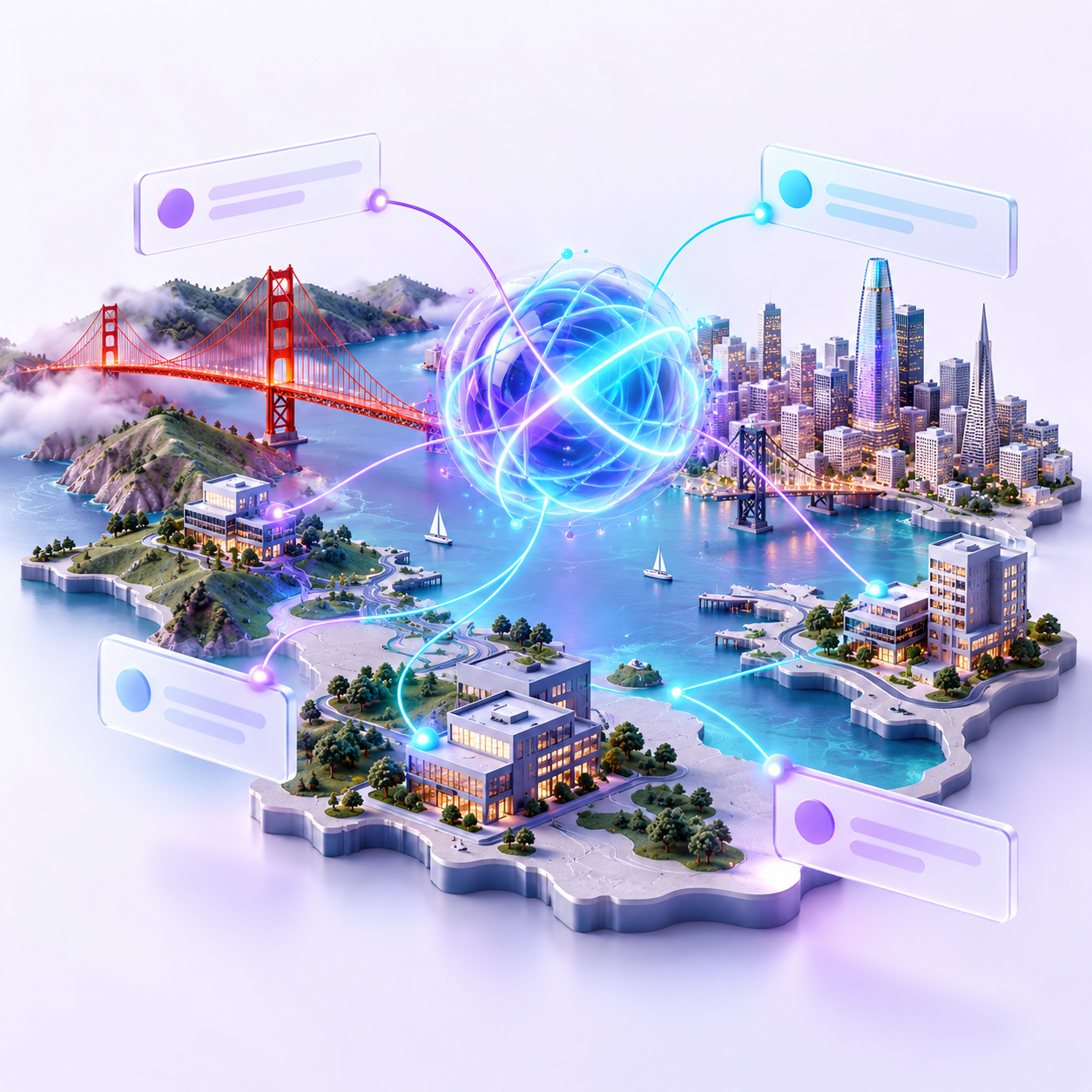San Francisco Bay Area businesses connected through an AI search network